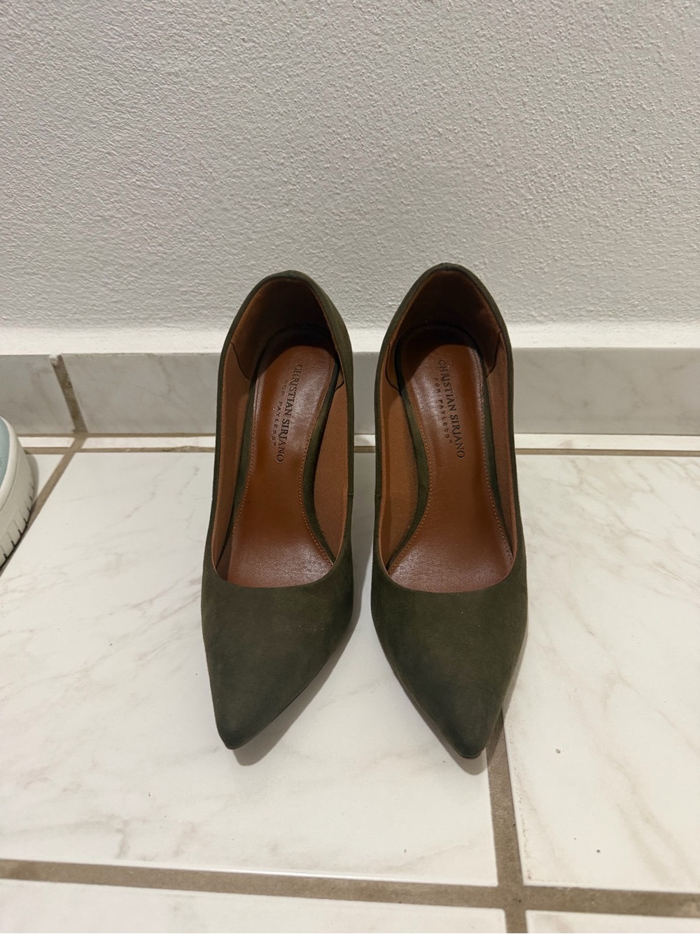 Christian Siriano Olive Suede Pointed Toe Pumps